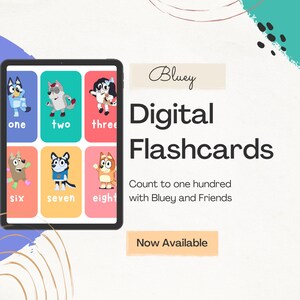 1-100 Bluey Educatieve Flashcards - Leer tellen met Bluey en vrienden, leerkaarten voor kinderen, nummer-flashcards