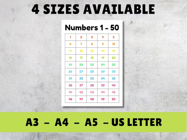 Numbers Chart 1 to 50 Count to 50 Maths Chart Maths Printable