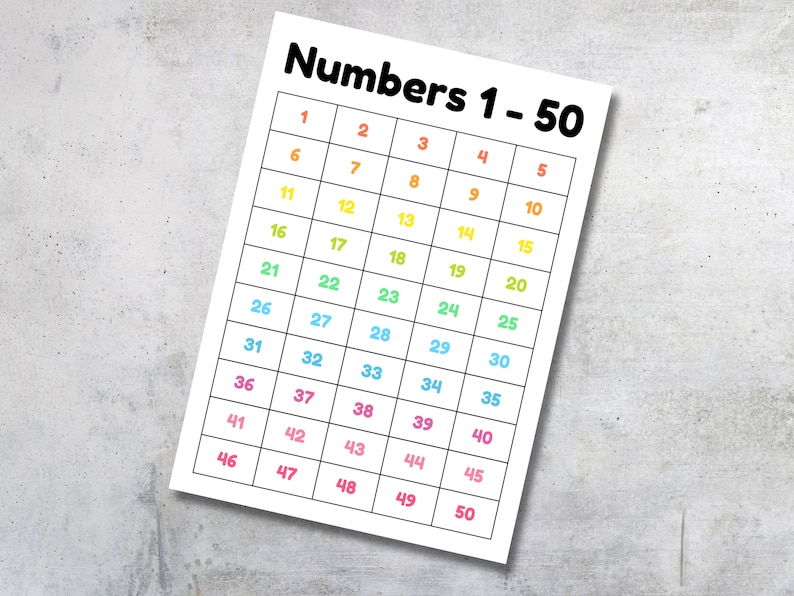 Numbers Chart 1 to 50 Count to 50 Maths Chart Maths Printable