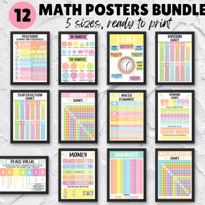 Pastell Mathe Klassenzimmer Poster Bündel | Pinnwand | Edukative Wandkunst | Multiplikationsquadrat | Bis 100 zählen