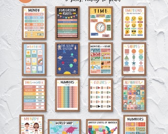 Boho Educational Posters Bundle | Days of the Week | Months of the Year | My Body | Pastel Boho Color Palette