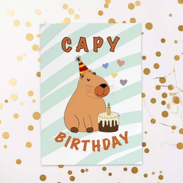 Capybara Happy Birthday Card | Capy Birthday - 1 Card + 1 Envelope