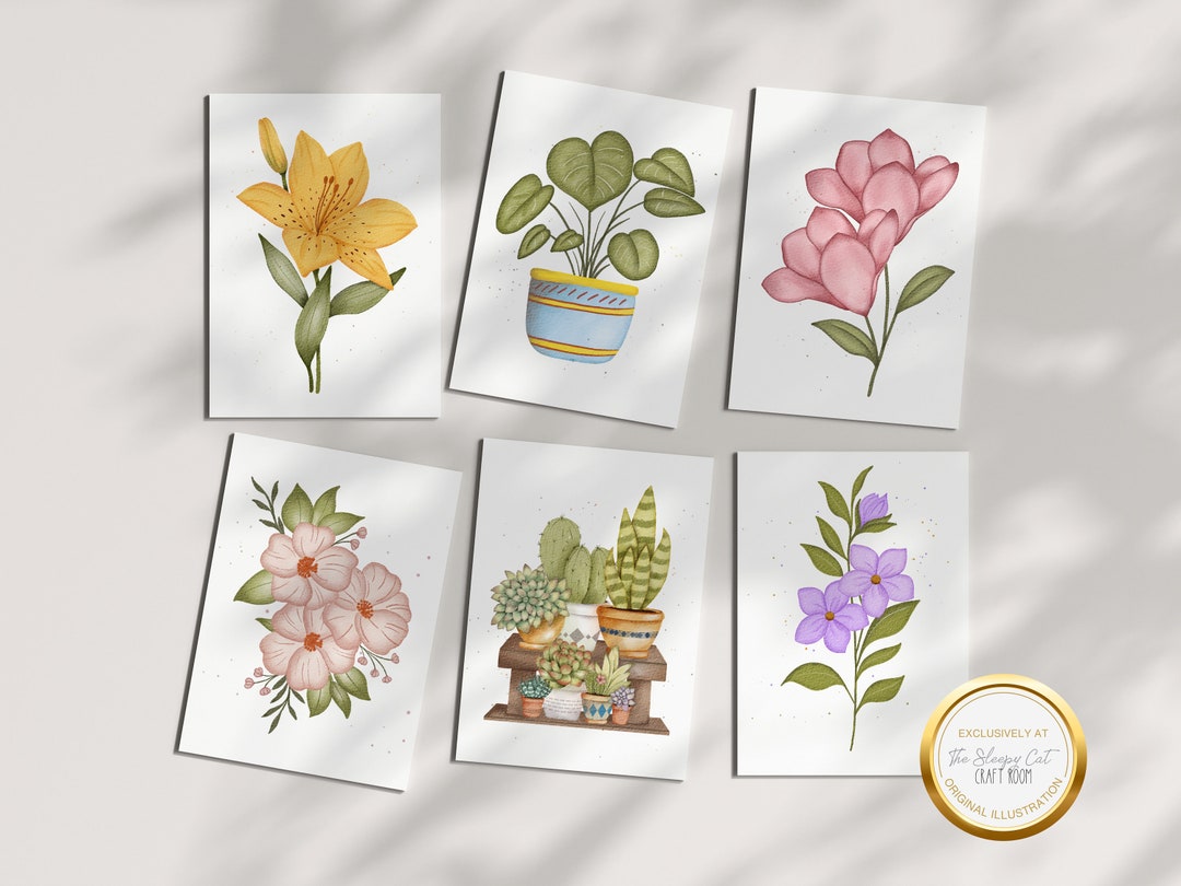 Watercolor Floral Notecards: Elegant Botanical Greeting Cards - Set of ...