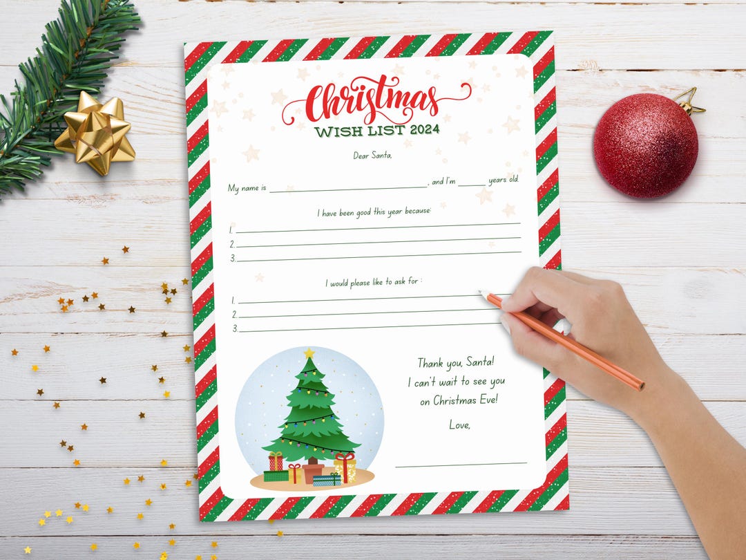 Printable Christmas Wish List for Kids: Santa Letter Template (PDF ...