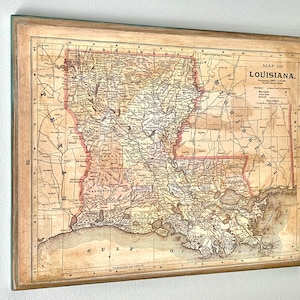 vintage 1890 Carte d’État de la Louisiane * Art mural sans cadre « 11x14 »