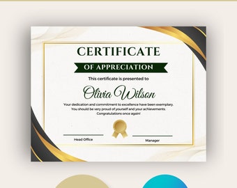 Plantilla de certificado de agradecimiento, certificado editable, plantilla de certificado, plantilla de Canva, certificado de Canva, certificado de finalización