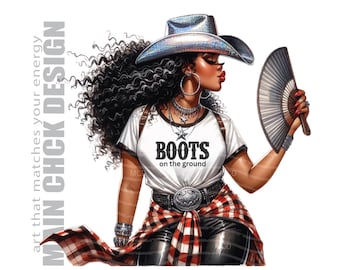 Black Cowgirl Clipart: Boots on the Ground PNG, Line Dancing Art (Digital Download)