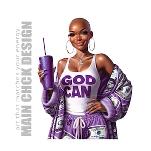 Bald Black Woman PNG: Christian Baddie Clipart, Faith-Based Tumbler Sublimation
