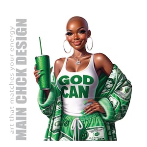 Bald Black Woman PNG: Christian Baddie Clipart, Faith-Based Tumbler Sublimation