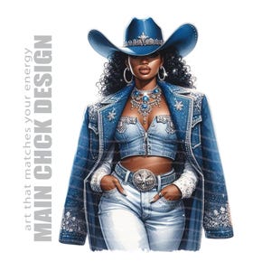 Laarzen en bling it's a cowgirl thing, zwarte cowgirl vrouw png, high fashion denim cowgirl kunst, Afro-Amerikaanse vrouw, zwarte vrouw cowgirl