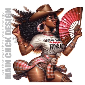 Black Cowgirl with Red Fan PNG Clipart (Digital Download)