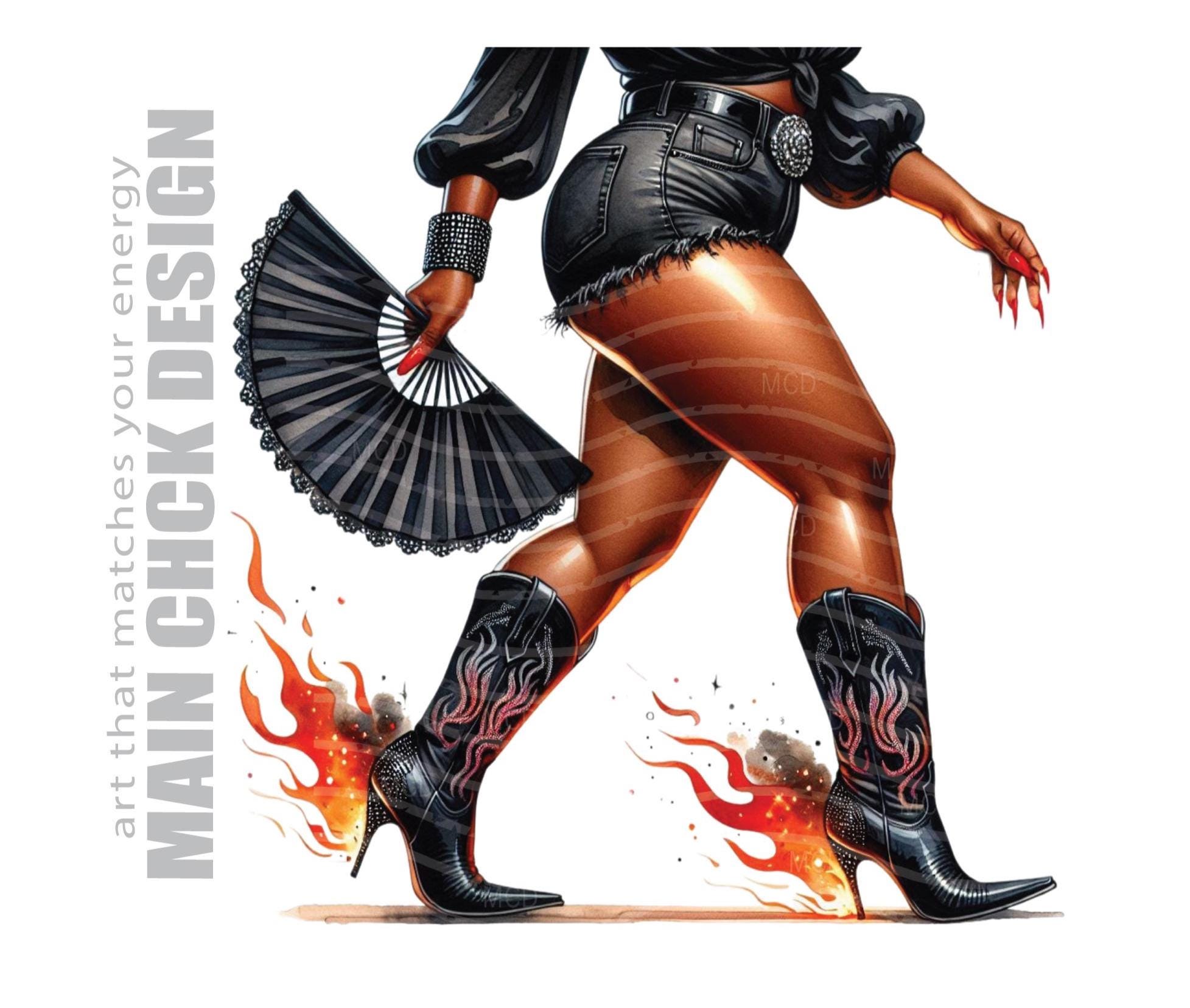 Black Cowgirl Boots Clipart: Fan, Flames, Western PNG (Digital Download)