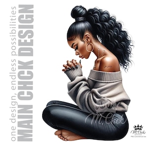 Black Woman Praying Clipart: Motivational Journal Cover (PNG Digital Download)