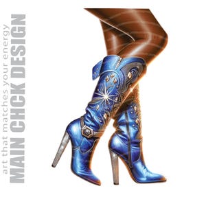 Blue Rhinestone Cowgirl Boots Clipart: African American Legs, Fan, Disco Ball (3 PNG Set)