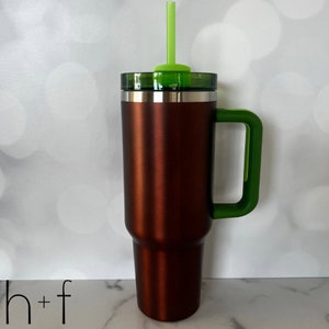 40 oz Metal Bronze Tumbler with Green Handle - Bronze Unbranded Sublimation Tumbler - Ready to Ship! WF1