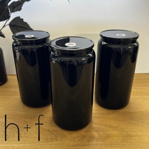 16 oz Black Glass Tumbler with Black Acrylic Lid and Straw - Black Glass Can! WJ3