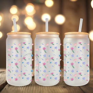 Little Spring Flowers UV DTF Cup Wrap For Glass Can, Ready to Apply and Ready to Ship A77