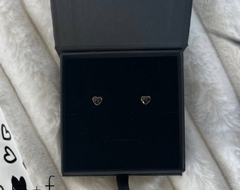 Gold and Black Dainty Heart Stud Earrings - Valentine's Day Gift - Ready to Ship J7