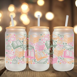 Pastel Open Books UV DTF Cup Wrap For Glass Can, Ready to Apply and Ready to Ship E118