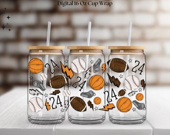 DIGITAL Sports Cup Wrap PNG File: 16 oz Glass Can Design - Digital Download