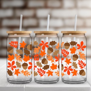 Fall Leaves UV DTF Wrap: 16 oz Libbey Glass Can C51