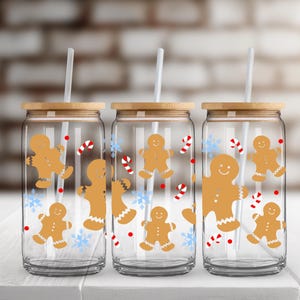 Gingerbread Snowflakes UV DTF Glass Can Wrap for 16 oz Libbey Glass,  Ready to Apply, UV dtf Cup Wrap ready to ship, Glass Can Wrap A58