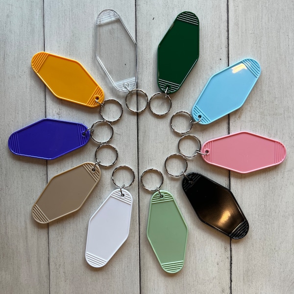 Retro Motel/Hotel Keychain Blanks, 3.5 inch x 1.95 Perfect for UV DTF Sticker, Multiple Quantity Options, Ready to Ship! WI4