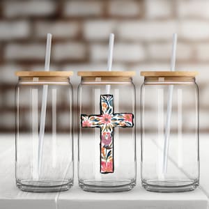 Cross UV DTF Sticker for Glass Cans, Water Bottles, and More - Ready to Apply- No Heat Needed - Ready to Ship! E117