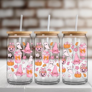 Coquette Halloween UV DTF Glass Can Wrap for 16 oz Libbey Glass, UV dtf cup wrap, ready to ship, Glass Can Wrap! B33