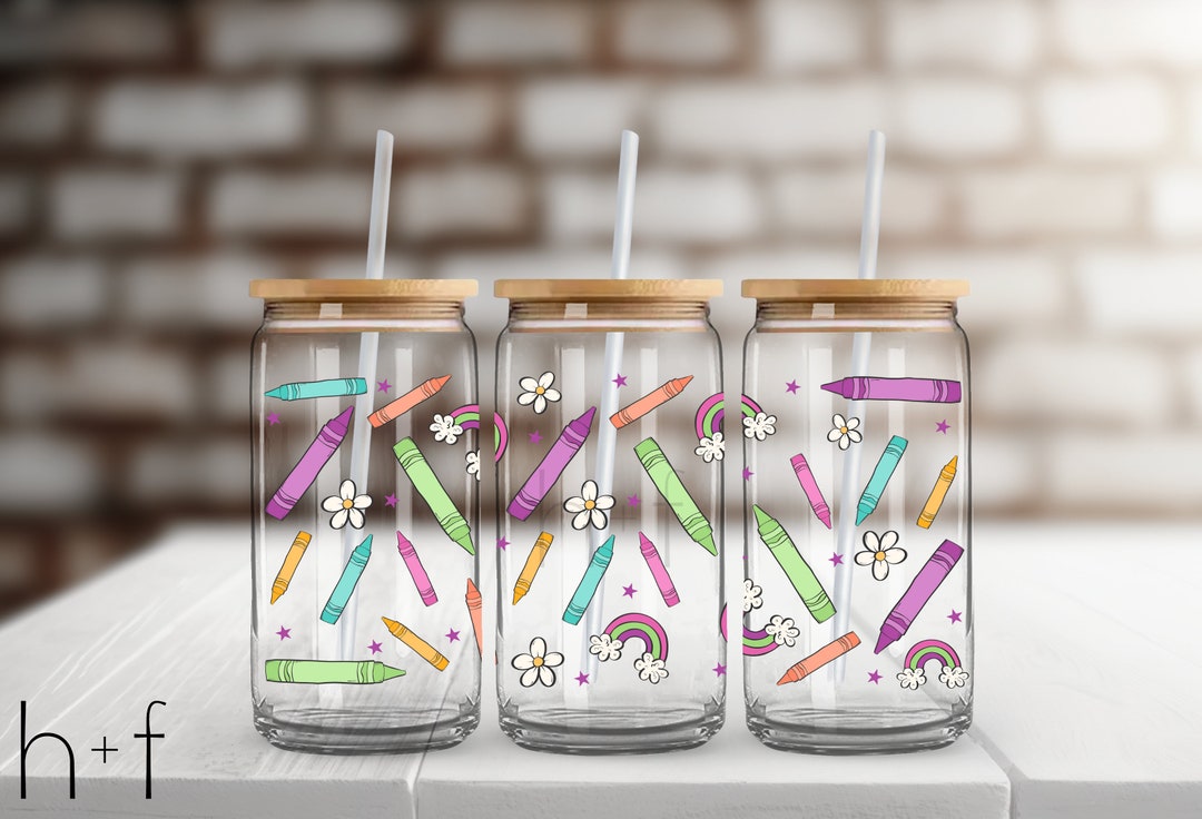 Rainbow Crayons UV DTF Glass Can Wrap for 16 Oz Libbey Glass, UV Dtf ...