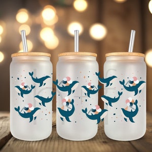 Whales UV DTF Cup Wrap For Glass Can, Ready to Apply and Ready to Ship C72