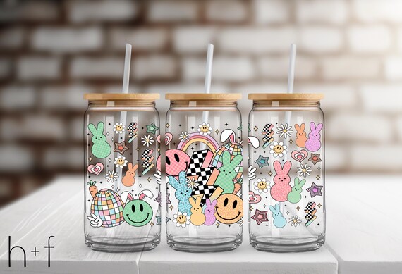 Retro Easter Bunnies UV DTF Wrap for 16 oz Libbey Glass D131