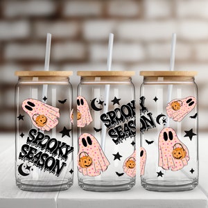 Spooky Season Ghosts UV DTF Glass Can Wrap for 16 oz Libbey Glass, UV dtf cup wrap, ready to ship, Glass Can Wrap! F72