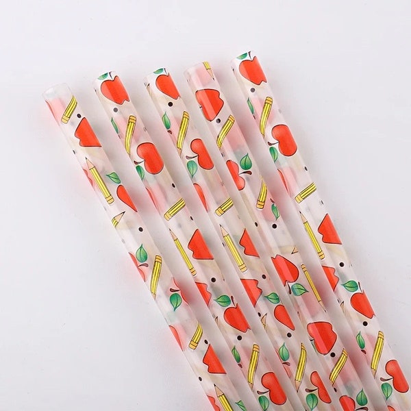 Apples and Rulers Reusable Plastic Straw-10 Inch Eco-Friendly Straw Perfect for  Teachers, Available as Single Straw or Set of 5/10/20! WG3