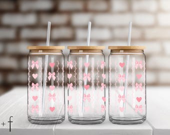 Pretty in Pink UV DTF Glass Can Wrap for 16 oz Libbey Glass, UV dtf cup wrap, ready to ship, Glass Can Wrap! A56