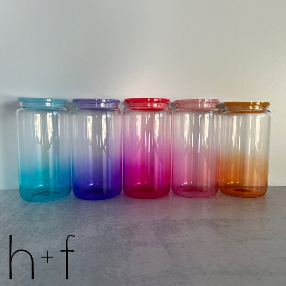 16 Oz Ombre Jelly Glass Tumbler With Colored Acrylic Lid and Straw - Jelly  Glass Can! WH4/5 - Etsy