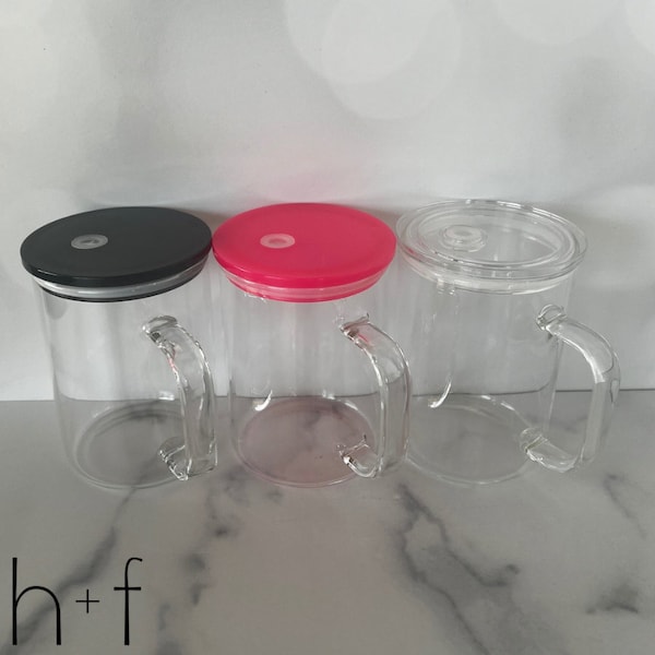 15 oz Clear Glass Mug with Colored Lid and Clear Straw, Designed For Use With UV DTF or Sublimation, Ready to Ship! WC5