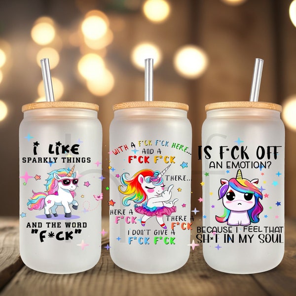 Unicorns Vulgar UV DTF Cup Wrap For Glass Can, Ready to Apply and Ready to Ship A97