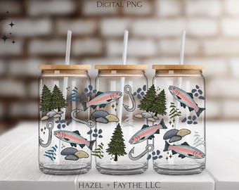 DIGITAL Salmon 16 oz Cup Wrap - PNG File with Outdoor Fishing Design - Glass Can Wrap
