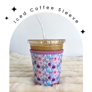 Purple Bows Iced Coffee Sleeve: Neoprene Cup Cozy (16-18 oz)
