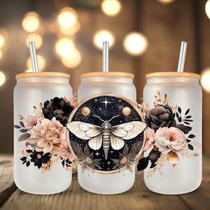 Dark Floral UV DTF Glass Can Wrap for 16 oz Glass, Ready to Apply, UV dtf Cup Wrap ready to ship, Glass Can Wrap A80