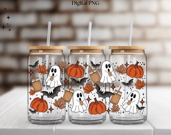 DIGITAL Halloween Coffee Ghost 16 oz Cup Wrap - PNG File with Cute Ghost Design
