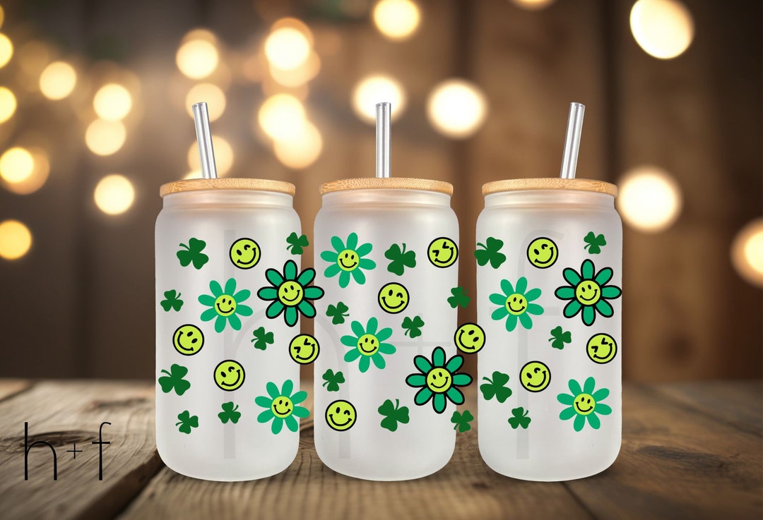 Lucky Flowers UV DTF Glass Can Wrap for 16 Oz Libbey Glass, UV Dtf Cup ...