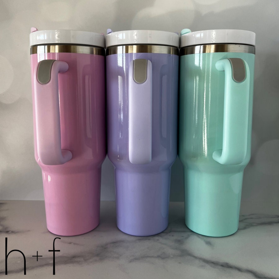 30 Oz Tumbler With Handle and Flip Top Straw Stylish Colors: Light Pink,  Lavender, Dark Pink, Teal Blue, and White ready to Ship 