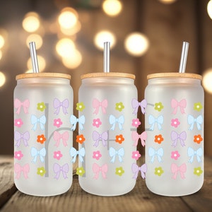 Bows and Flowers UV DTF Cup Wrap For Glass Can, Ready to Apply and Ready to Ship! G39