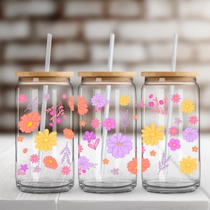 Floral UV DTF 16 oz Cup Wrap: Libbey Glass Decal B89