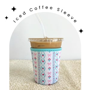 Coquette Bows and Strawberries Neoprene Iced Coffee Sleeve for 16-18 oz Cups – On-the-Go Accessory to Keep Drinks Cold- Stocking Stuffer!