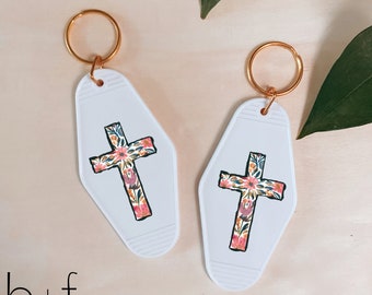 Floral Cross UV DTF sticker for Retro Motel Keychain- Ready to Apply- No Heat Needed - Ready to Ship! K98