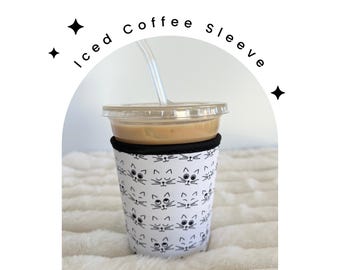 Kitty Whiskers Iced Coffee Sleeve: Neoprene Cup Cozy (16-18 oz)