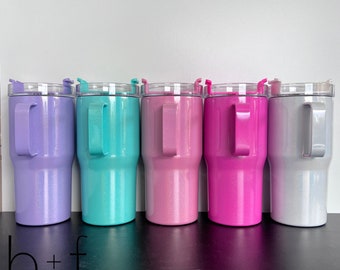 UV DTF or Sublimation 20 oz Shimmer Tumbler with Handle and Reusable Straw - Perfect Size for Kids- Ready to Ship! WI5